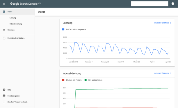 Ansicht neue Google Search Console