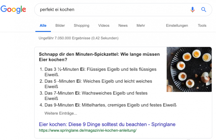 Beispiel eines Featured Snippets