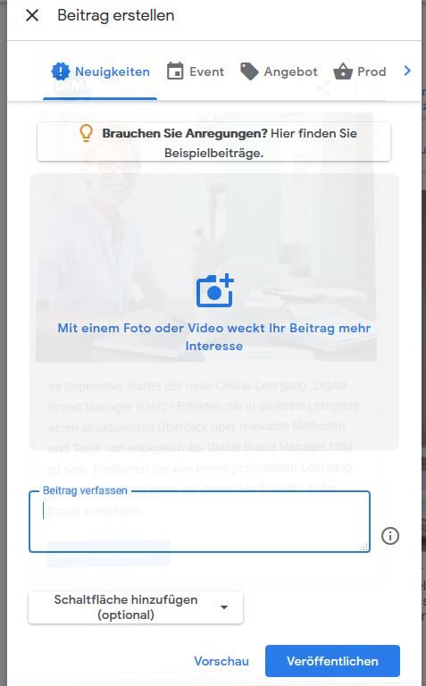 Erstellung eines Google My Business Beitrags