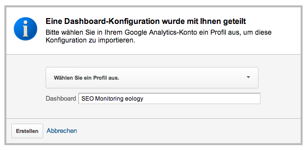 Installation des Dashboards in Google Analytics