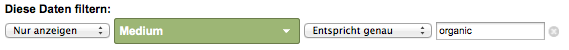 Die Widgets im Dashboard enthalten nur Daten aus dem organischen Bereich von Google (Auszug aus einer Widgetkonfiguration)