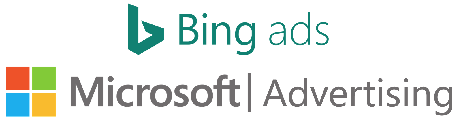 Das Bild zeigt die Darstellung des ursprünglichen Bing Ads Logos und des neuen Microsoft Advertising Logos.