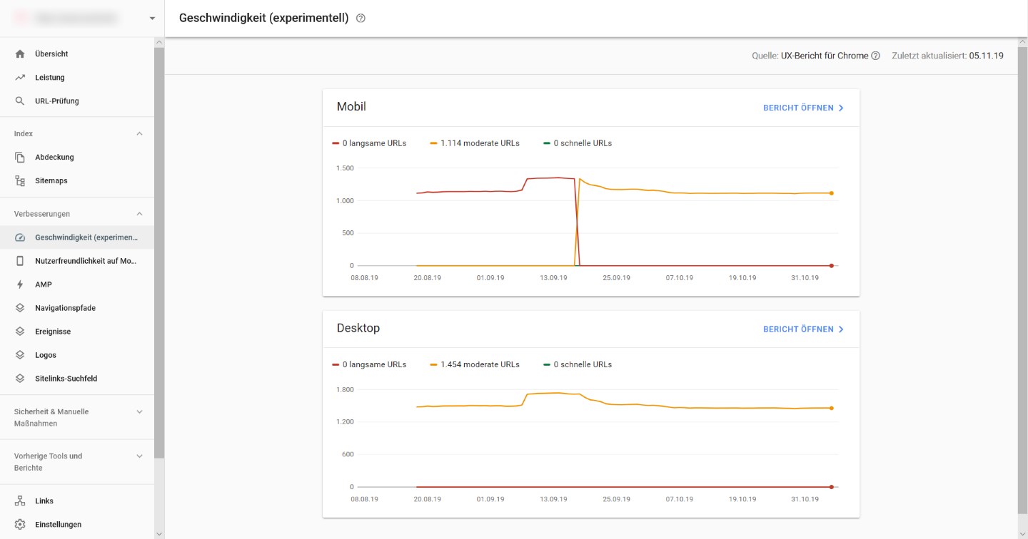 Spped Report in der Google Search Console