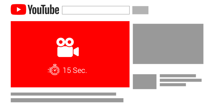 The graphic shows a schematic placement of a non-skippable in-stream ad. This is displayed before the video is played and may be a maximum of 15 seconds long.