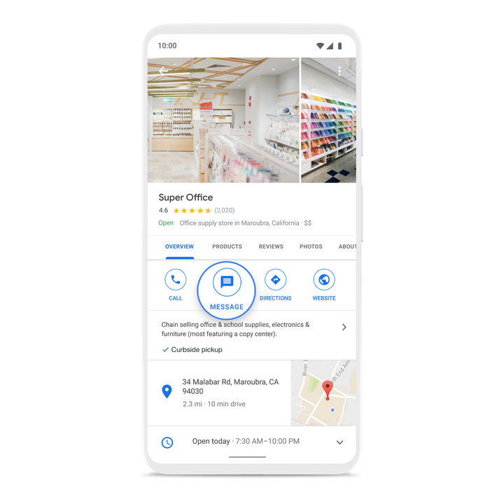 Die Erweiterung des Google My Business-Profils um den Message-Button, © Google