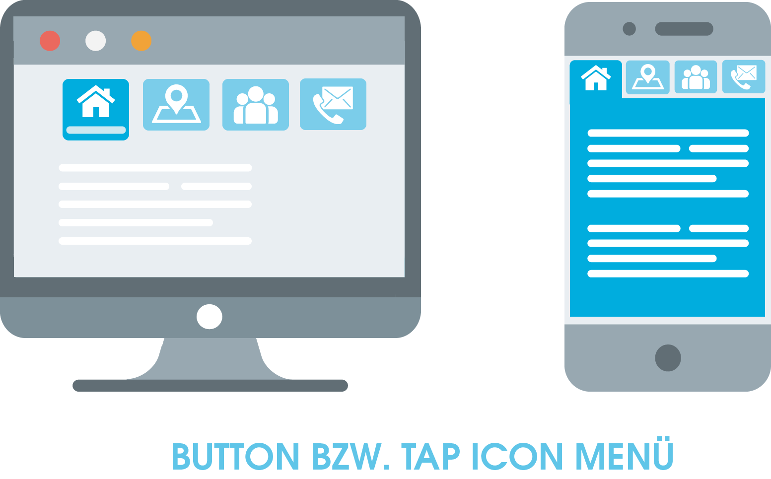 Zu sehen ist ein Button bzw. Tap Icon Menü, das zu den horizontalen Menüs gehört. Es zeichnet sich dadurch aus, dass sich das Menü für genau das Icon vergrößert, das der Nutzer anklickt.