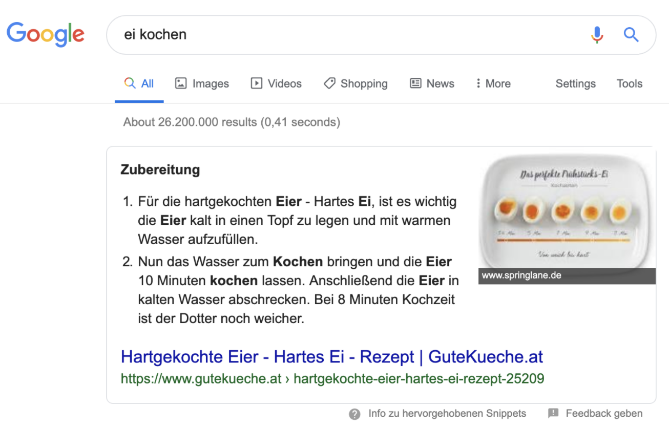 Beispiel eines Listen-Featured Snippets