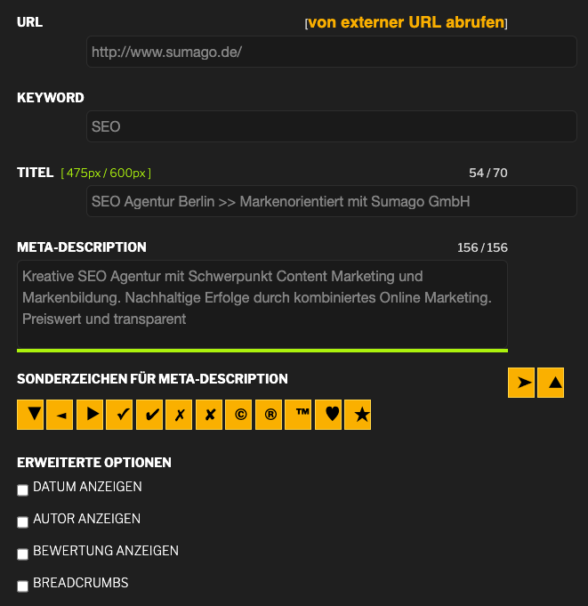 Der SERP Snippet Generator von SUMAGO