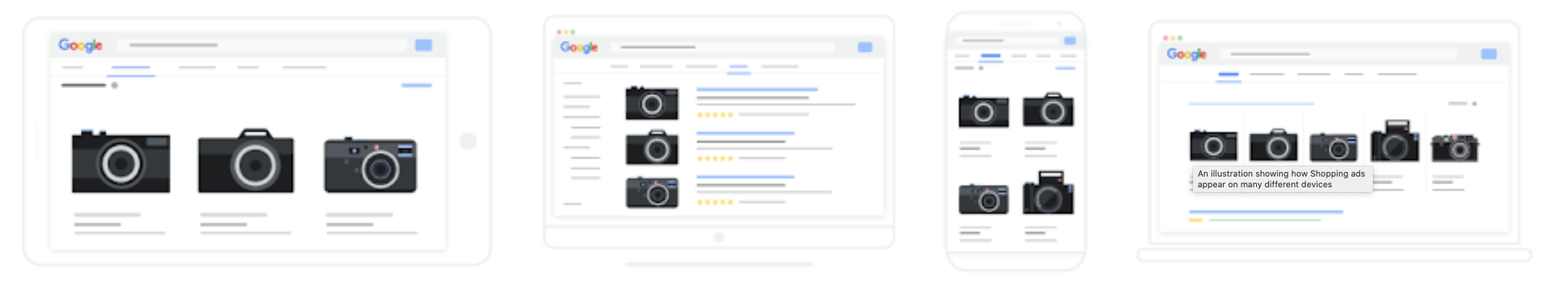So können Produkt Shopping Anzeigen je nach Bildformat und Endgerät aussehen, Quelle: Google