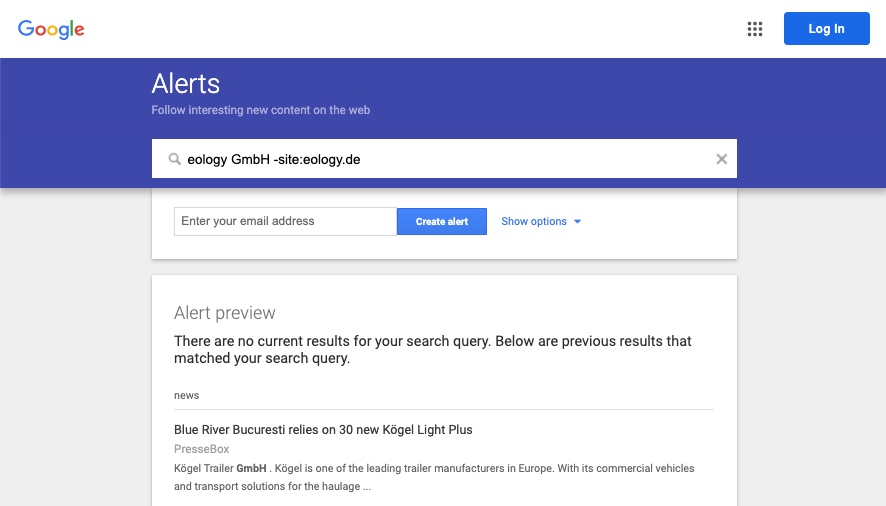 The screenshot shows you the possibility to customize and refine your alert using search operators.