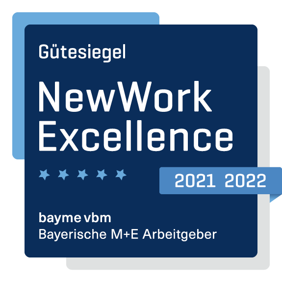 Das Bild zeigt das NewWork Excellence Siegel des bayme vbm.
