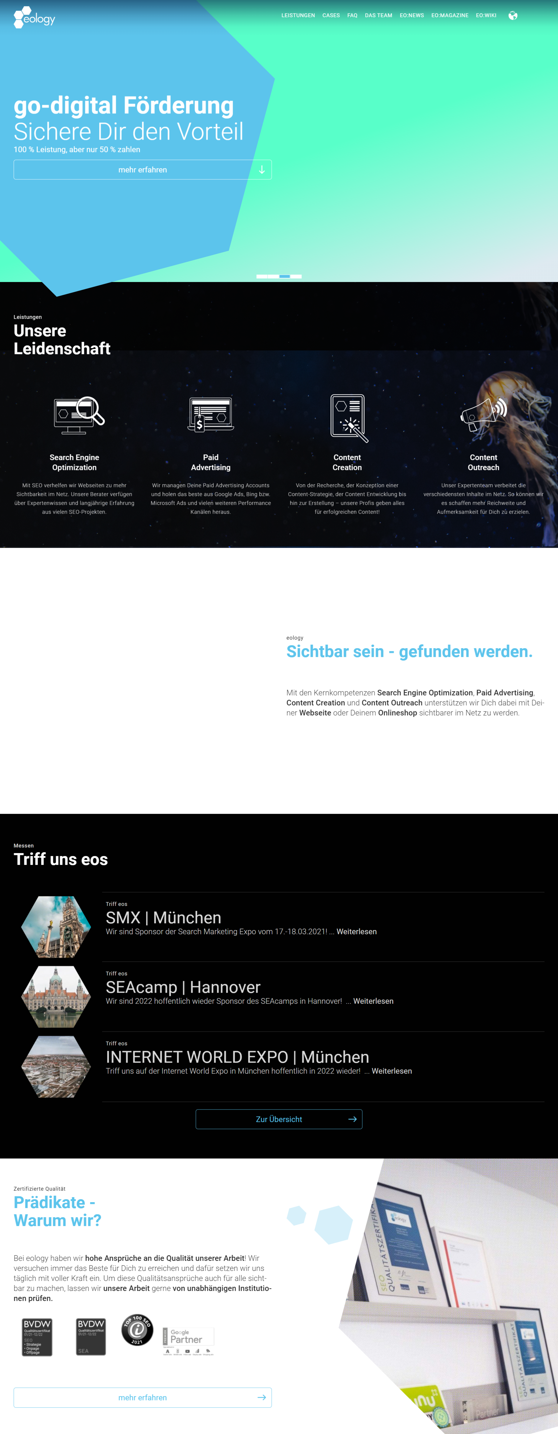 Das Bild zeigt das Mockup der kompletten Startseite von eology.de