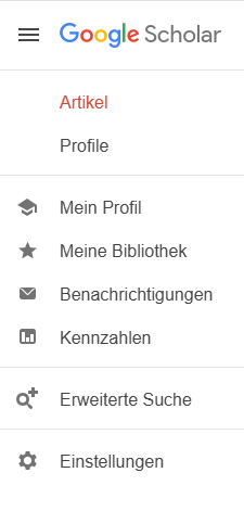 Ein Screenshot von den Funktionen von Google Scholar.