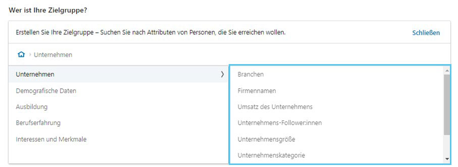 LinkedIn Ads Zielgruppenattribute Unternehmen