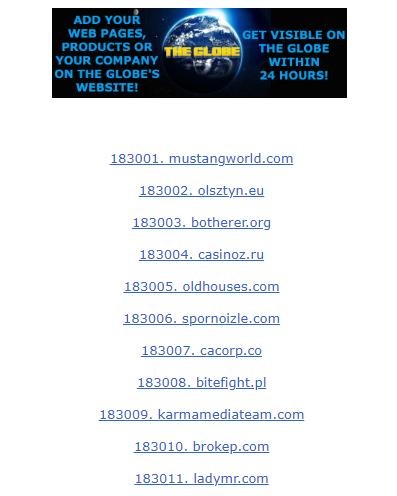 Zu sehen ist ein Beispiel von Spam-Seiten, die nur aus Linklisten bestehen.  Wichtiger Schritt beim Link Detox.