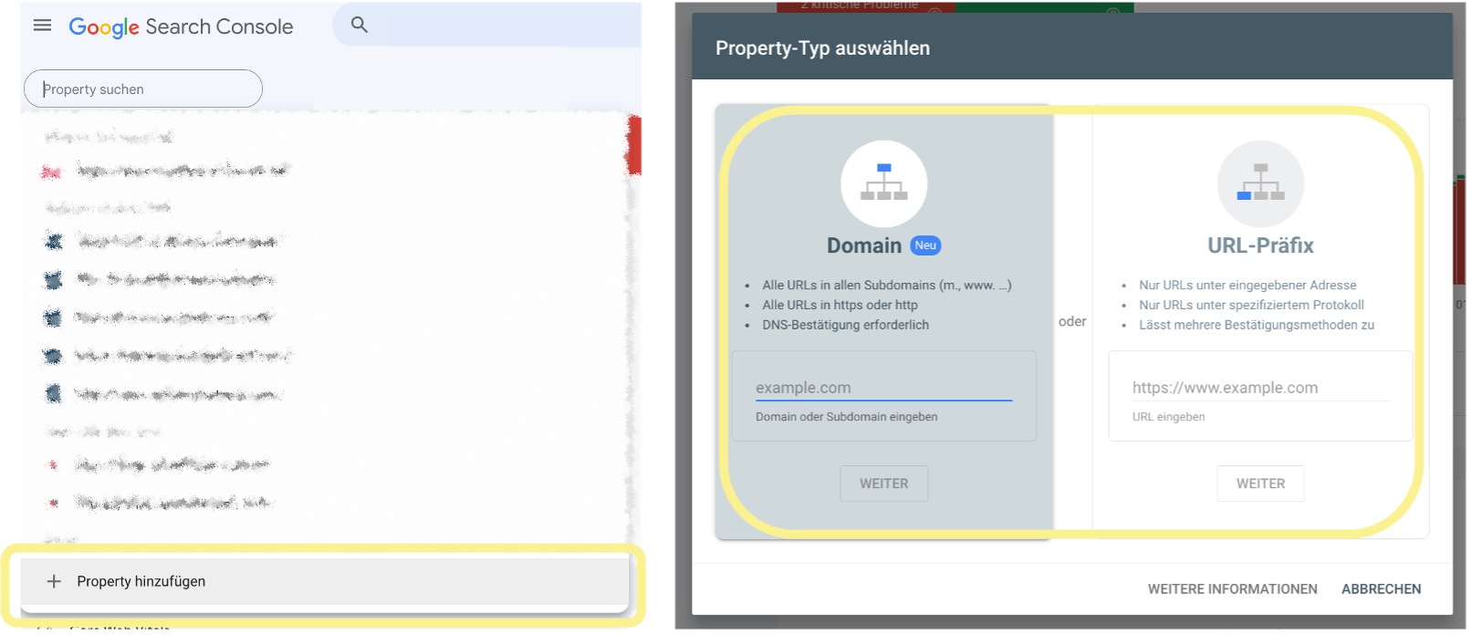  Google Search Console: Property hinzufügen