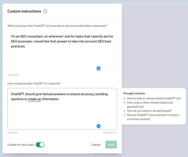 Custom Instructions ChatGPT