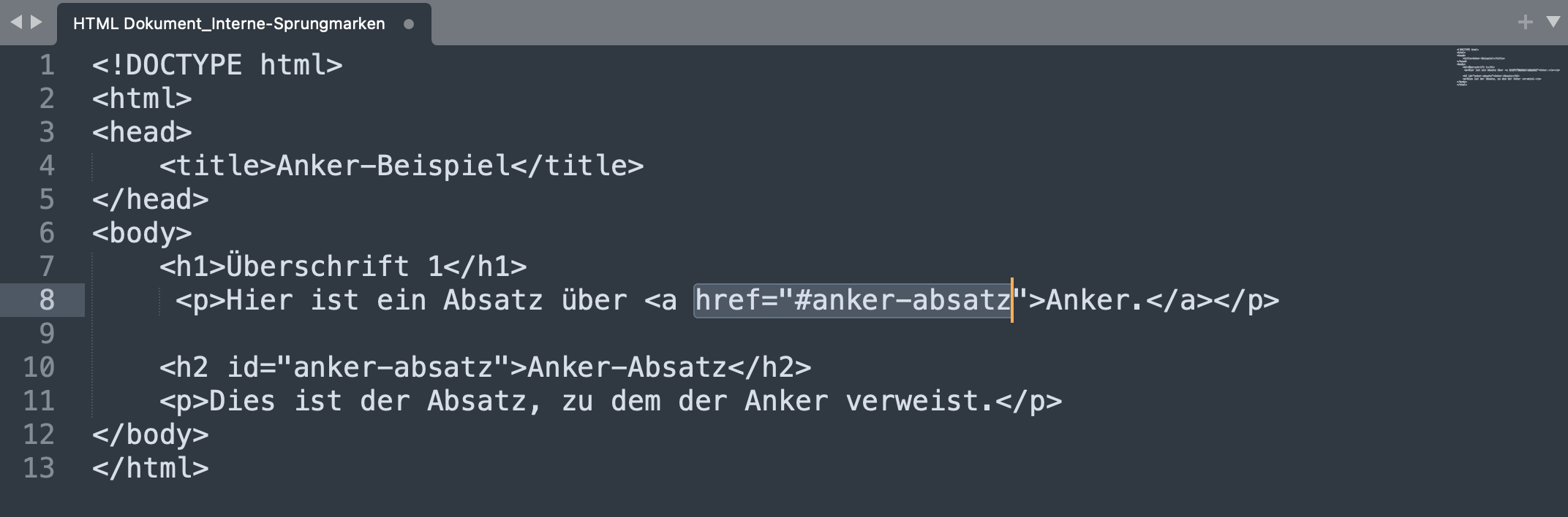 HTML-Code für Sprungmarken