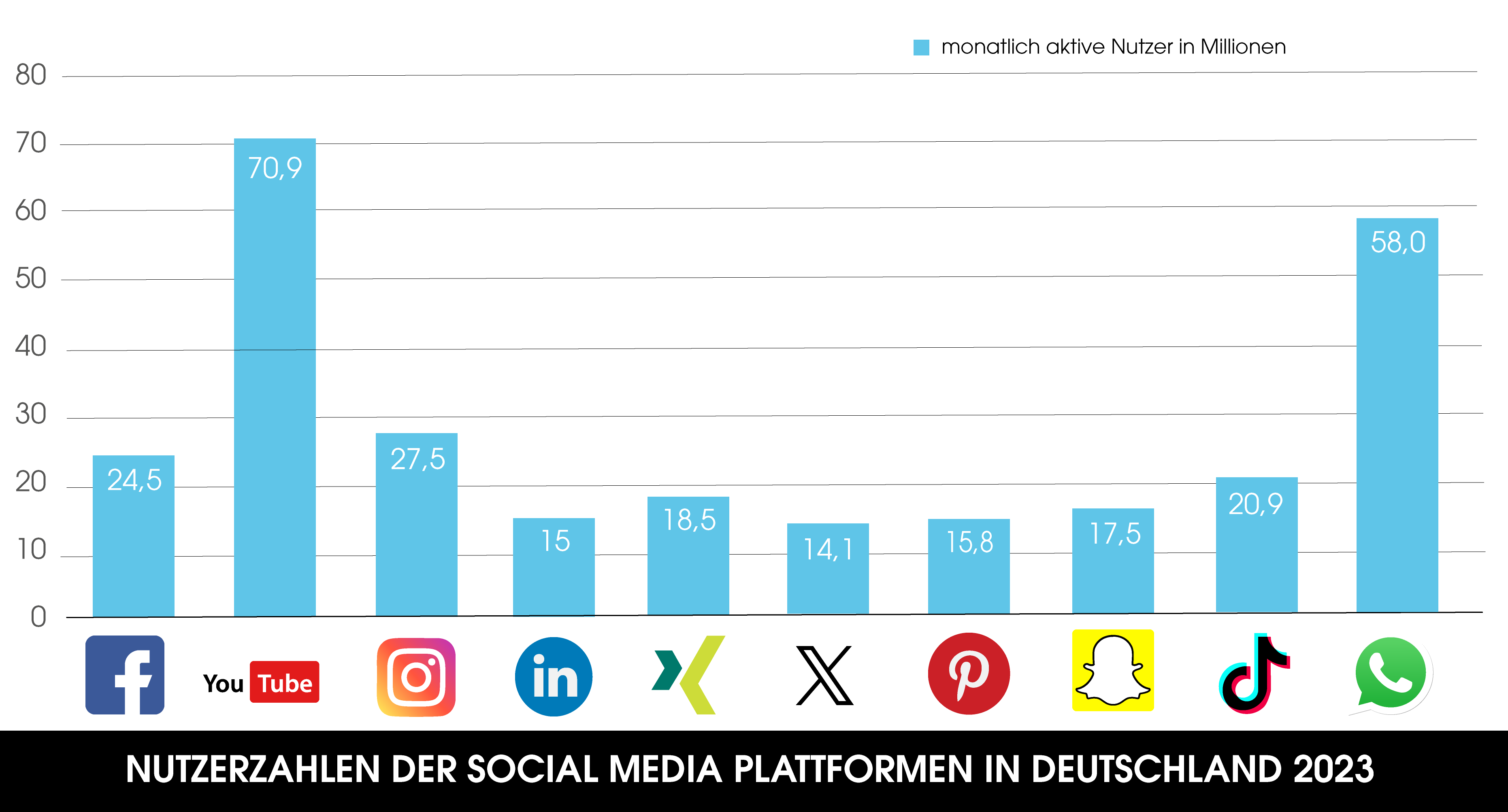 Die monatlich aktiven Nutzer der Social Media Plattformen in Deutschland 2023