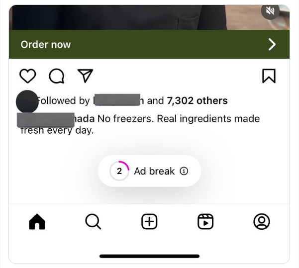 Beispiel einer Ad Break im Instagram Feed. Veröffentlicht von Dan Levy auf X.