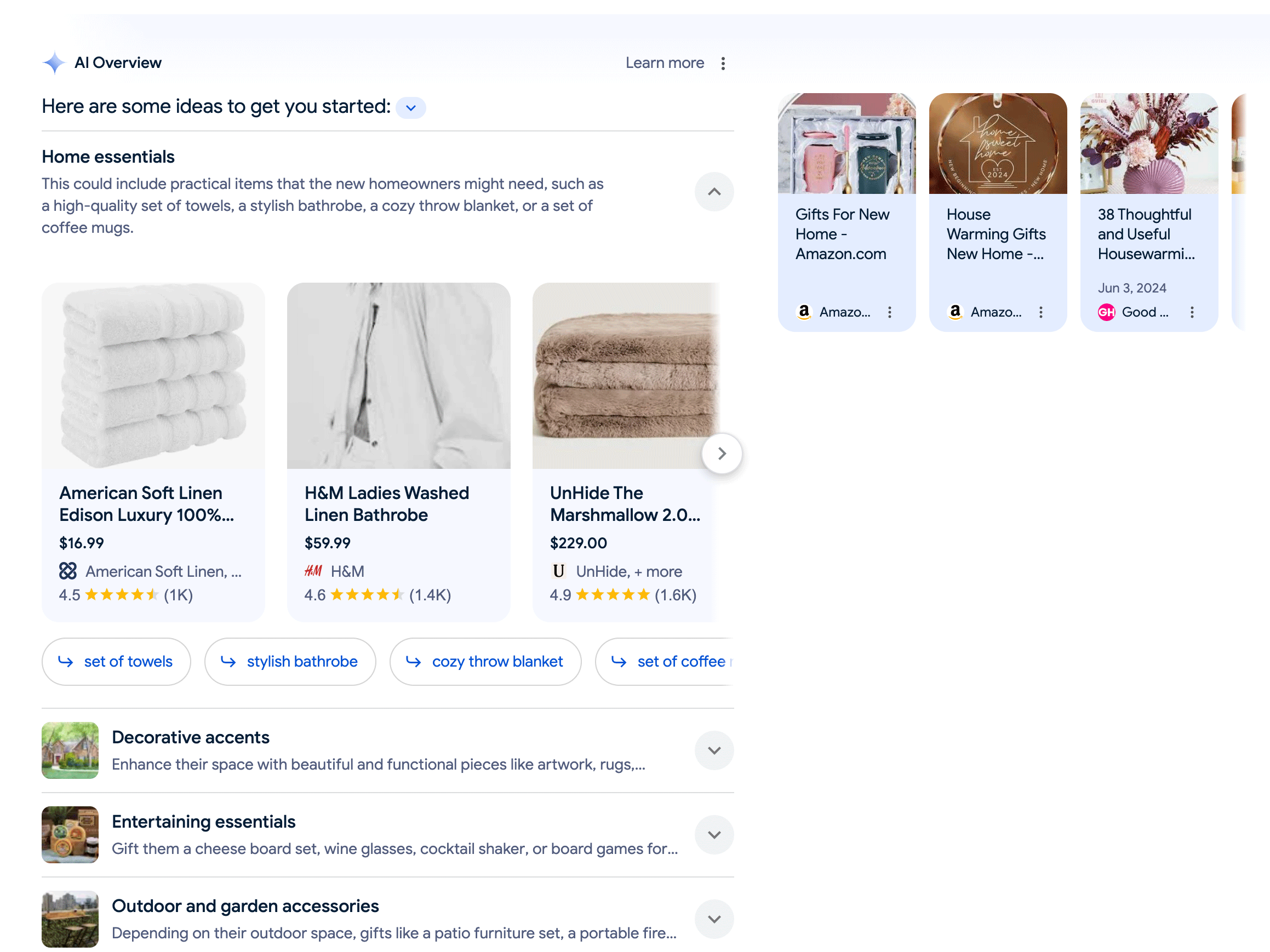 Zu sehen sind die Ergebnisse bei Google AI Overview, hier sollen bald auch Ads und werbliche Produkte zu sehen sein.